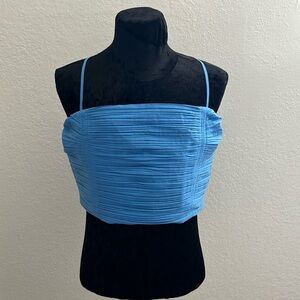 Madewell Blue Smocked Pleated Crop Top